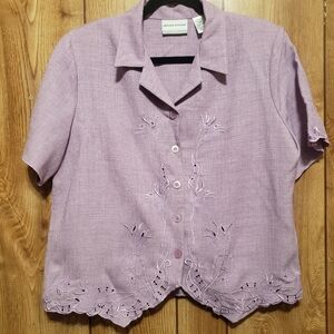Lavender Blouse Petites 12P Open Work Embroidered Retro Chic Resort Wear